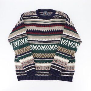 Vintage 90s Chaps Ralph Lauren 100% Cotton Made in USA Multi Knit Sweater XL